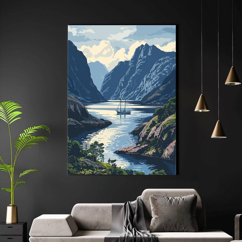 ภูมิทัศน์ Fjord คู่บารมีโดยไม่ต้องกรอบสําหรับตกแต่งบ้านพิมพ์ผนังผ้าใบที่น่าทึ่ง