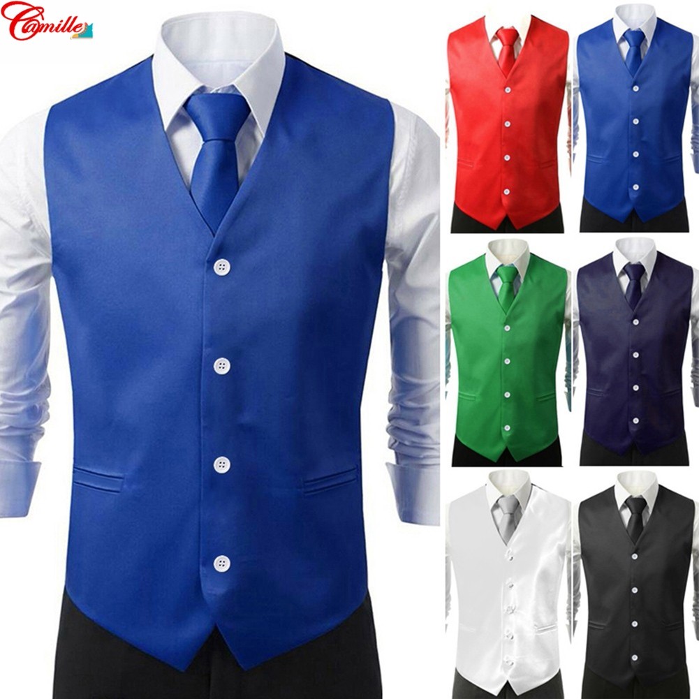 CAMILLES Men Vest Dress Slim Fit Suit Vest Wedding Suit Official Business Jacket Top [MENFASHION]