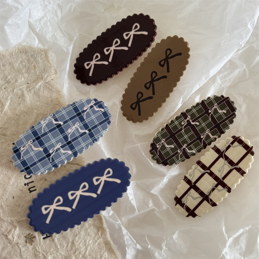 ผู้หญิงลําลองเรซิ่นพิมพ์ลาย Bowknot Hairpin เรขาคณิต Hairpin