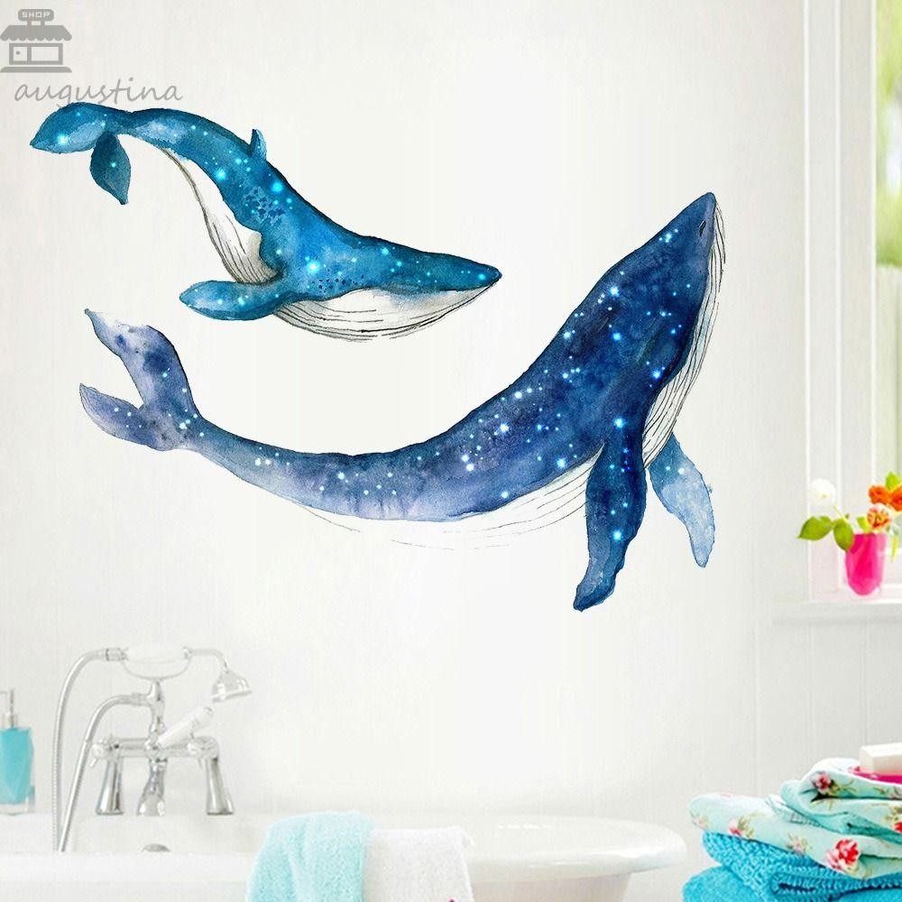 Augustina สติกเกอร์ปลาวาฬ Starry Sky,สัตว์ทะเล Starry Sky Whale สติ๊กเกอร์ติดผนัง, ใช้งานง่าย PVC กันน้ําสัตว์ทะเลรูปลอกเด็ก