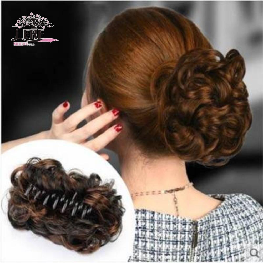 Jeremy1 มวยผมสังเคราะห์, Retro Fake Hair Messy Curly Chignon, อุปกรณ์เสริมผมสีดําสีน้ําตาลเจ้าสาว Hairpiece Fluffy Claw ผม Bun ผู้หญิง