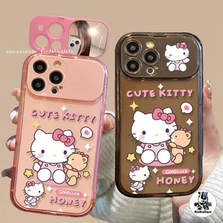 🔥ส่งจากไทย🔥น่ารักสีสันสดใสพร้อมกระจกแต่งหน้าสำหรับ iPhone 11 15 14 13 12 Pro MAX 7 8 14 Plus XR X XS MAX เคส Cartoon Cat