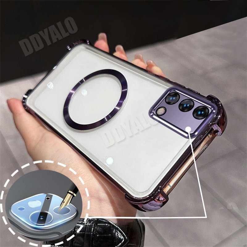 พร้อมฟิล์มเลนส์Airbag สําหรับ OPPO A74 4G A95 4G เคสโทรศัพท์แบบนุ่มพร้อมแม่เหล็กดูดโปร่งใสกันกระแทกฝาหลังใส