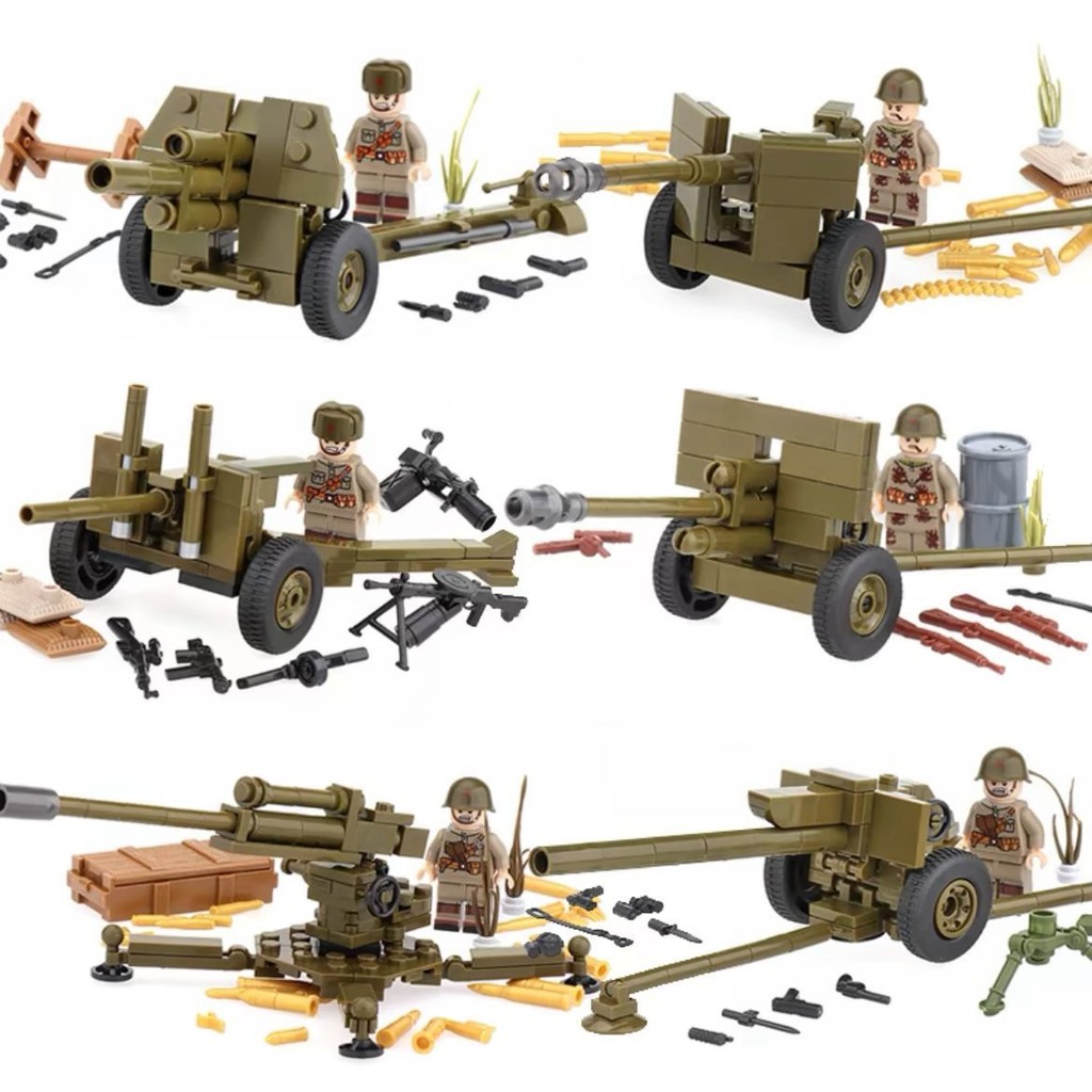 ใช้งานร่วมกับเลโก้ทหารอาคารบล็อก Minifigures สงครามโลกครั้งที่สองโซเวียตกองทัพอาวุธ Anti-Cannon Anti-Tank Cannon รถประกอบของเล่นรุ่นเด็ก