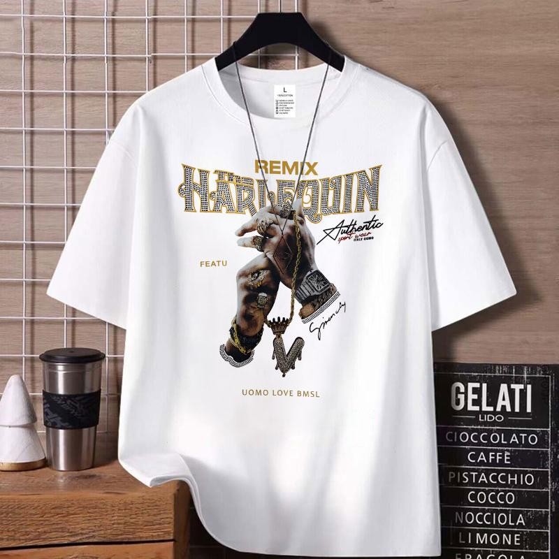 [T6364] เสื้อยืดลายการสวดมนต์ สไตล์สตรีท คอกลมสำหรับผู้ชายและผู้หญิง ผ้าฝ้าย 100% ใส่สบายและทันสมัย Man Clothing สีชมพู