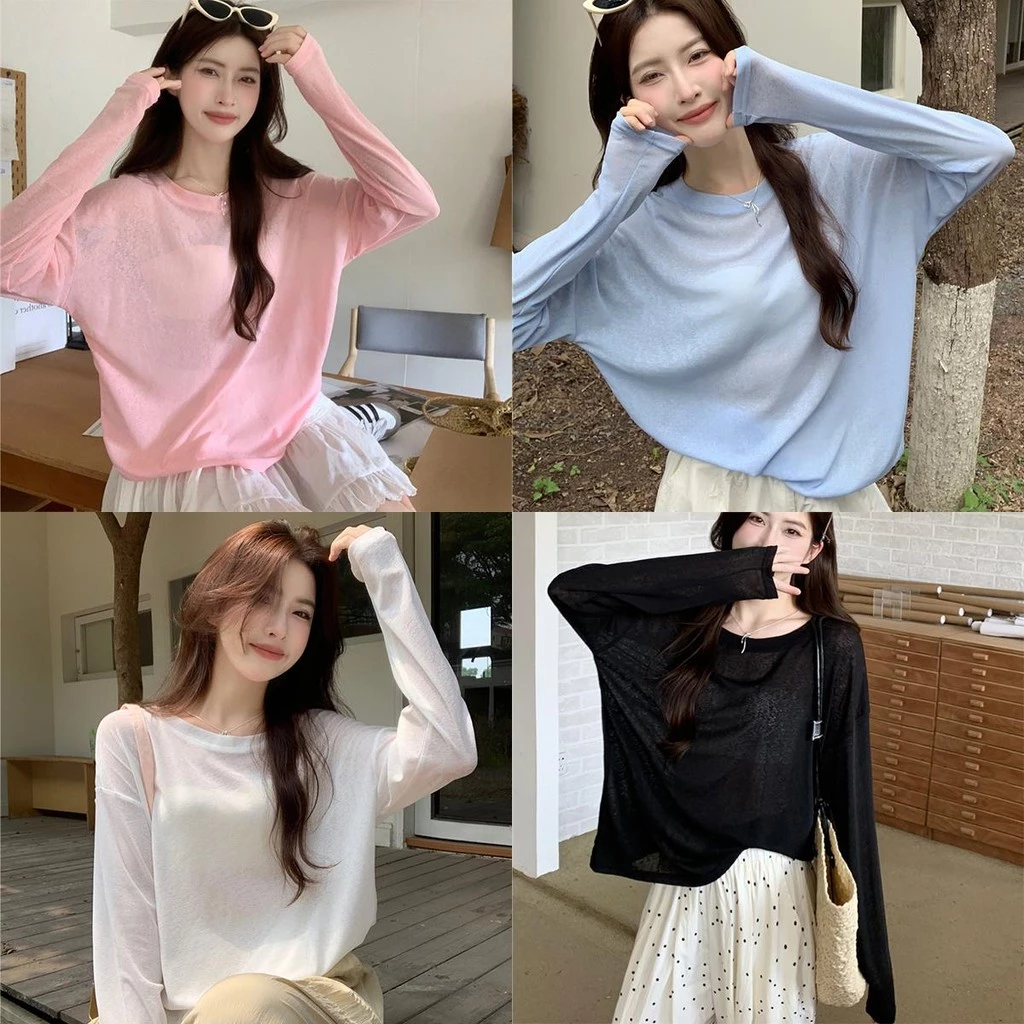 Lune_Grace เสื้อแขนยาวสีพึ้น กันแดด ทรงหลวม ผ้านุ่มนิ่มใส่สบาย-พร้อมส่ง-รุ่นv079