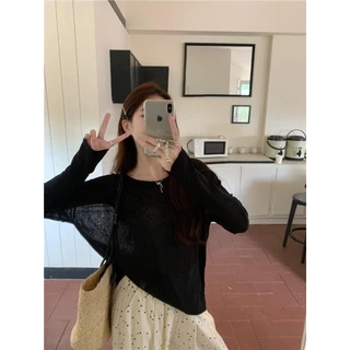 Lune_Grace เสื้อแขนยาวสีพึ้น กันแดด ทรงหลวม ผ้านุ่มนิ่มใส่สบาย-พร้อมส่ง-รุ่นv079
