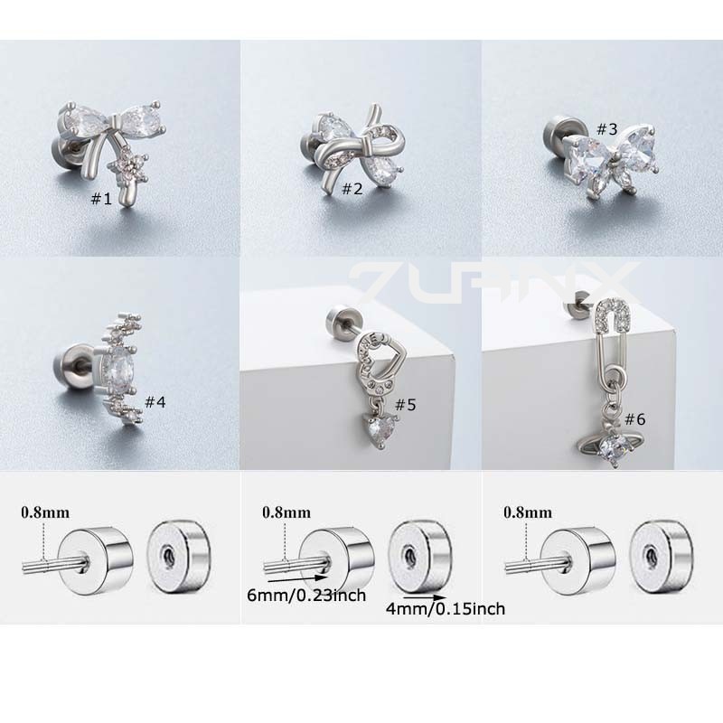 1 ชิ้น Bowknot Heart Planet Dangle Shape หัวแบนกระดูกอ่อน Tragus Helix Pinna Lobe เจาะต่างหู Stud