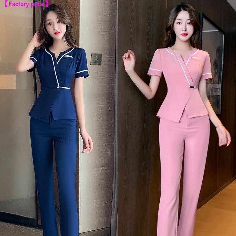 [จัดส่งตลอด 24 ชั่วโมง-คลังสินค้าพร้อม] ฤดูร้อนระดับไฮเอนด์สปาสุขภาพสปาแช่เท้าบําบัดเท้าช่างเสื้อผ้าทํางานหญิงร้านเสริมสวยช่างเทคนิคชุดทํางานที่ดีงามโรงงานขายส่งราคาคุณภาพส