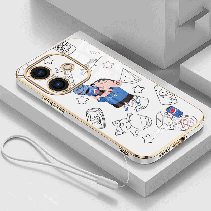 Realme Note 60 note60 50 เคสโทรศัพท์แบบนุ่มเครยอนชินจังการ์ตูนน่ารักขอบสี่เหลี่ยมฝาครอบชุบ