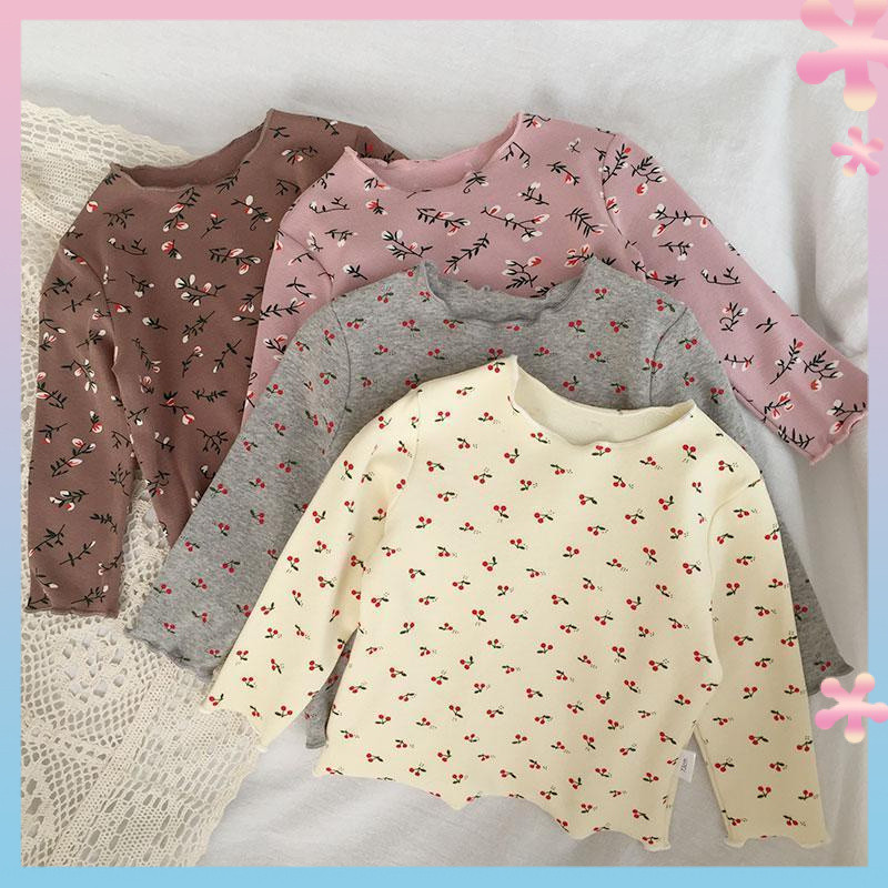 Girls' Spring and Autumn Long-Sleeved Bottoming Shirt Cotton Korean Style Baby Floral Tops Western Style Baby Toddler Inner Weart