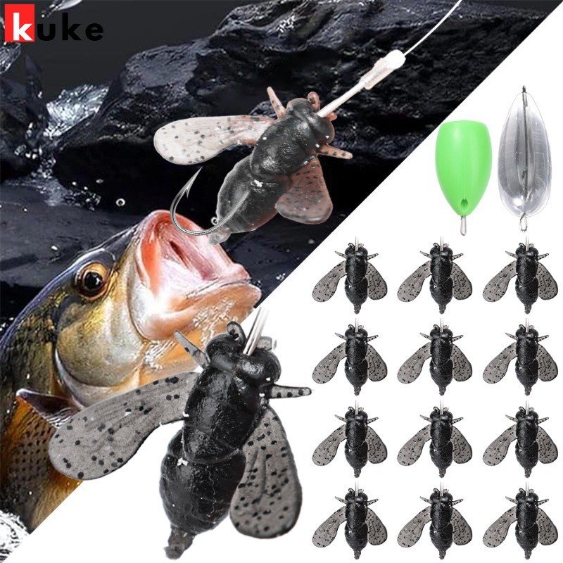 Mini Bionic Fly Fishing Bait - แมลงล่อ - เหยื่อตกปลา Biomimetic - ปลอม Housefly Swimbaits - เหยื่ออ่อนเหมือนจริง Fly Hook - สําหรับปลาแซลมอน ปลาเทราท์ - อุปกรณ์ตกปลากลางแจ้ง