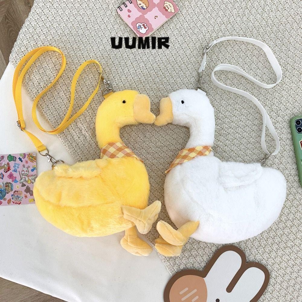 UUMIR กระเป๋าสะพายข้างห่านขาวตัวใหญ่, กระเป๋าใต้วงแขนตุ๊กตาน่ารักนุ่ม, กระเป๋าสะพายไหล่เดียวรูปเป็ดการ์ตูนความจุสูงหญิง