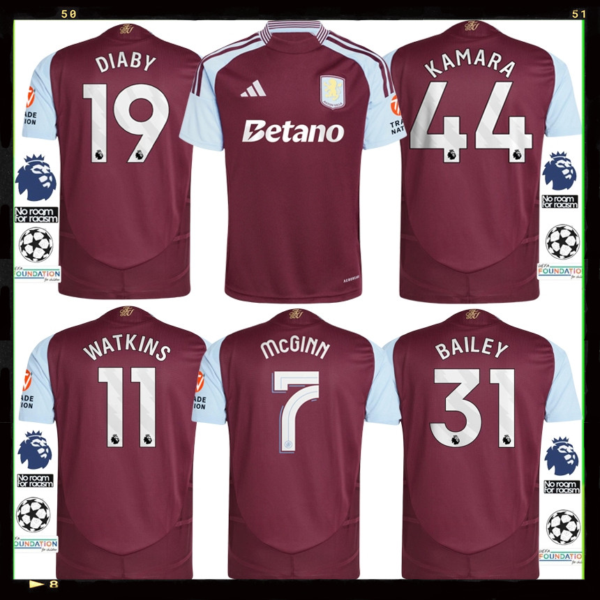 จัดส่งรวดเร็ว Aston Villa Shirt 2024 2025 Aston Villa Home Away Shirt เสื้อฟุตบอล