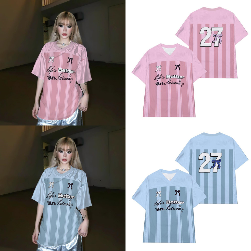อเมริกันวินเทจสีชมพูโบว์พิมพ์เสื้อยืด ยู นิสซ์ กีฬาย์ขนาดใหญ่เสื้อลําลองคอวีแขนสั้นเสื้อยืด ติ๊กต๊อก แนวโน้มแฟชั่นเสื้อผ้า