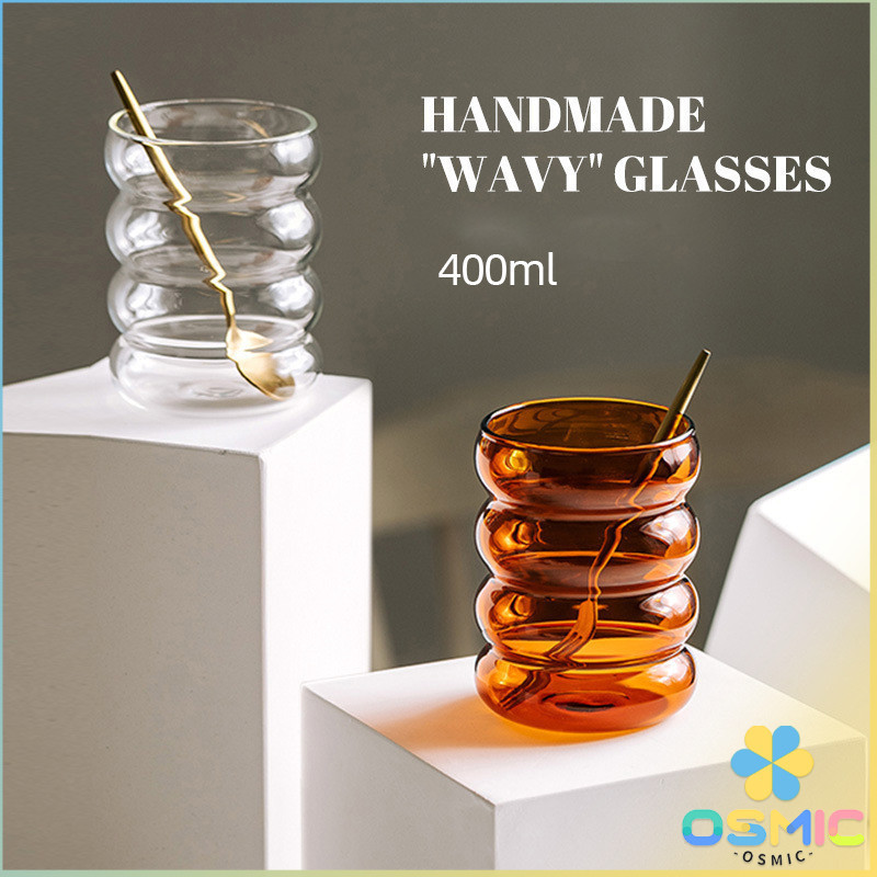 MIC ถ้วยแก้ว ถ้วยกาแฟ ถ้วยนม ทรงลอนใหญ่ จับถนัดมือ glass cup
