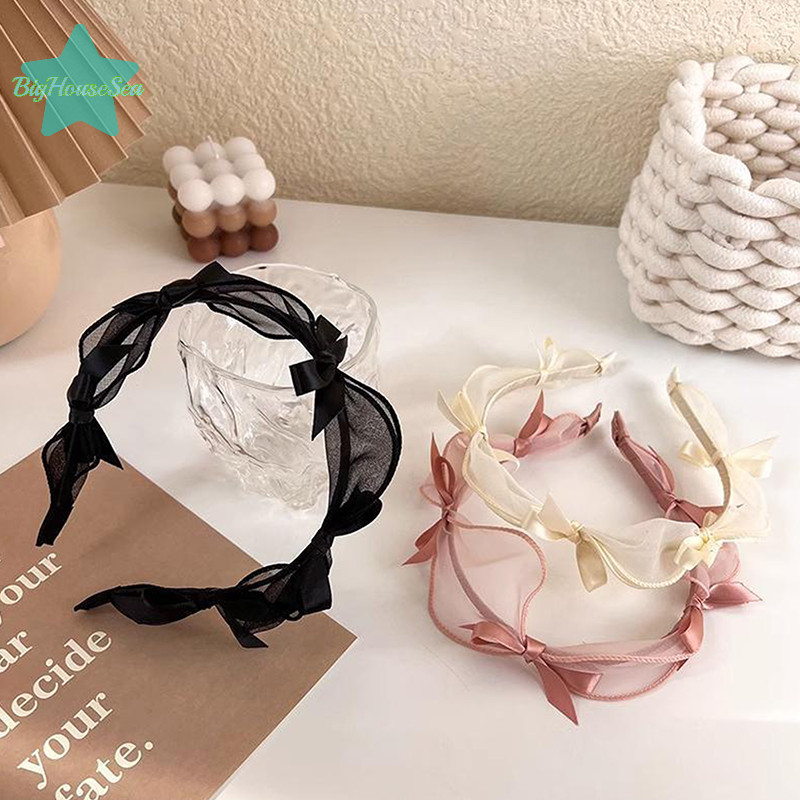 [BigHouseSea] แฟชั่นโบว์โบว์เจ้าหญิงอารมณ์ Simple Headdress ลูกไม้ตาข่าย Hairband สําหรับผู้หญิงสาวผม Hoop เครื่องประดับผมใหม่