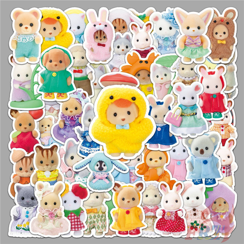 Sylvanian Families Series 02 สติ๊กเกอร์ขนาดเล็ก Critters Calico 50 ชิ้น/เซ็ตแฟชั่น DIY สติ๊กเกอร์กันน้ํา Doodle สติ๊กเกอร์