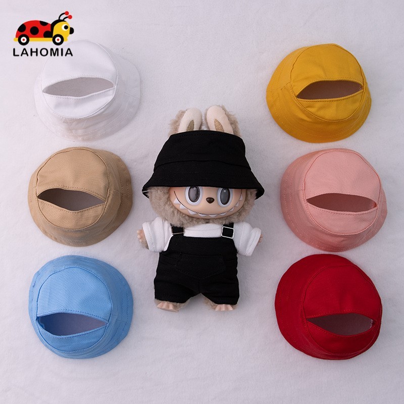 Lahomia ชุด labubu macaron 17 ซม. หมวกบักเก็ต อุปกรณ์เสริมเปลี่ยนหมวกแบบเปิด