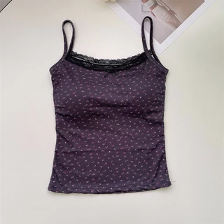 YY60 เสื้อสายเดี่ยว ดีเทลลายดอกไม้ มีฟองน้ำในตัว มินิมอลสไตล์เวียดนาม พร้อมส่งในไทย น่ารัก ตัวเดียวกับที่มาเบลpixieใส่🤍🎀