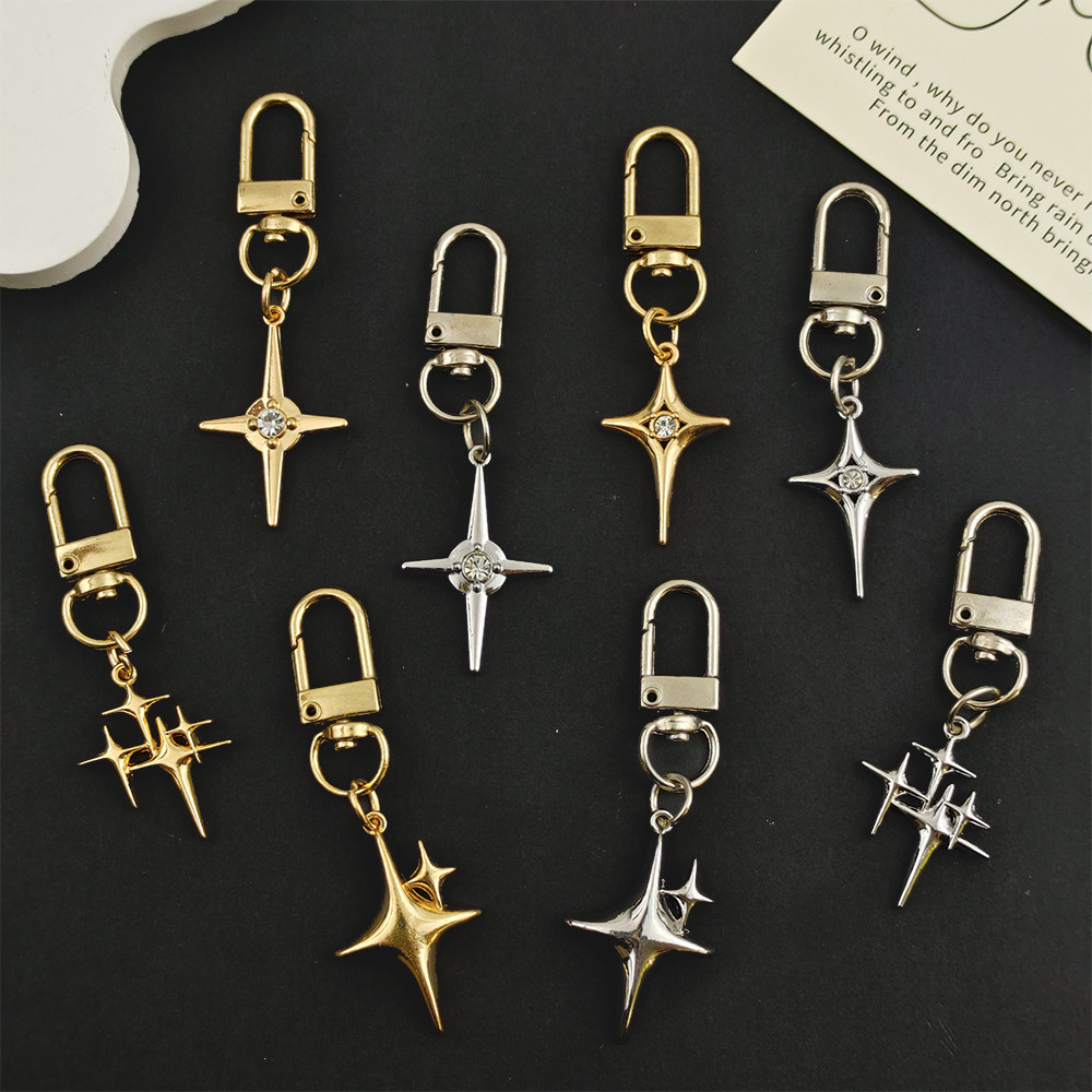 Simple Star Shape พวงกุญแจแฟชั่นสีทองสีเงิน Rhinestone Star Keyrings หูฟังจี้ของขวัญของที่ระลึก