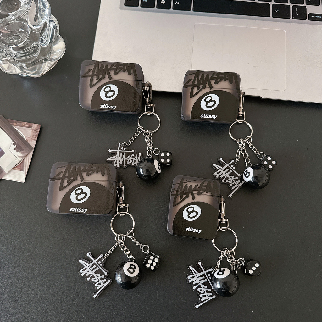โปร่งใสสแควร์ Stussy สีดํา 8 AirPods กรณีหูฟังสําหรับ AirPods 4 1/2 3 pro 2