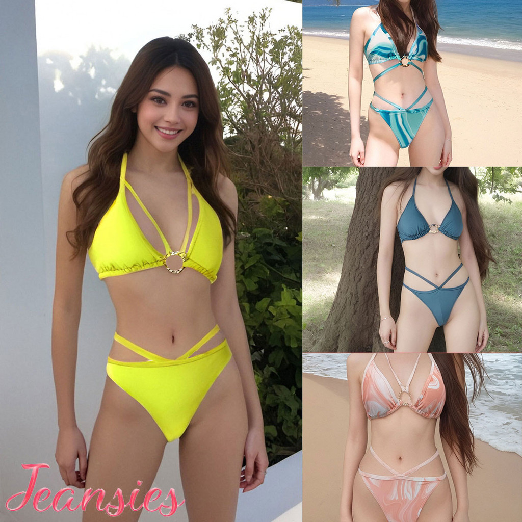 ชุดว่ายน้ำบิกินี่ 3 ชิ้น สไตล์ยุโรป สีเกรเดียนต์ สำหรับสาวๆ