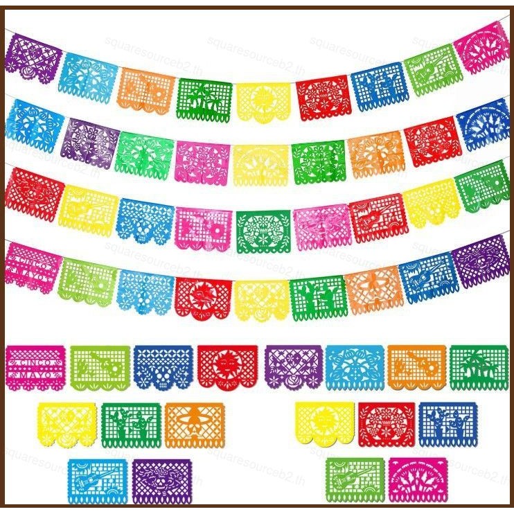 Sqd day of the Dead Death day Party กระดาษสี่เหลี่ยมตัดพลาสติกธงแบนเนอร์ตกแต่ง