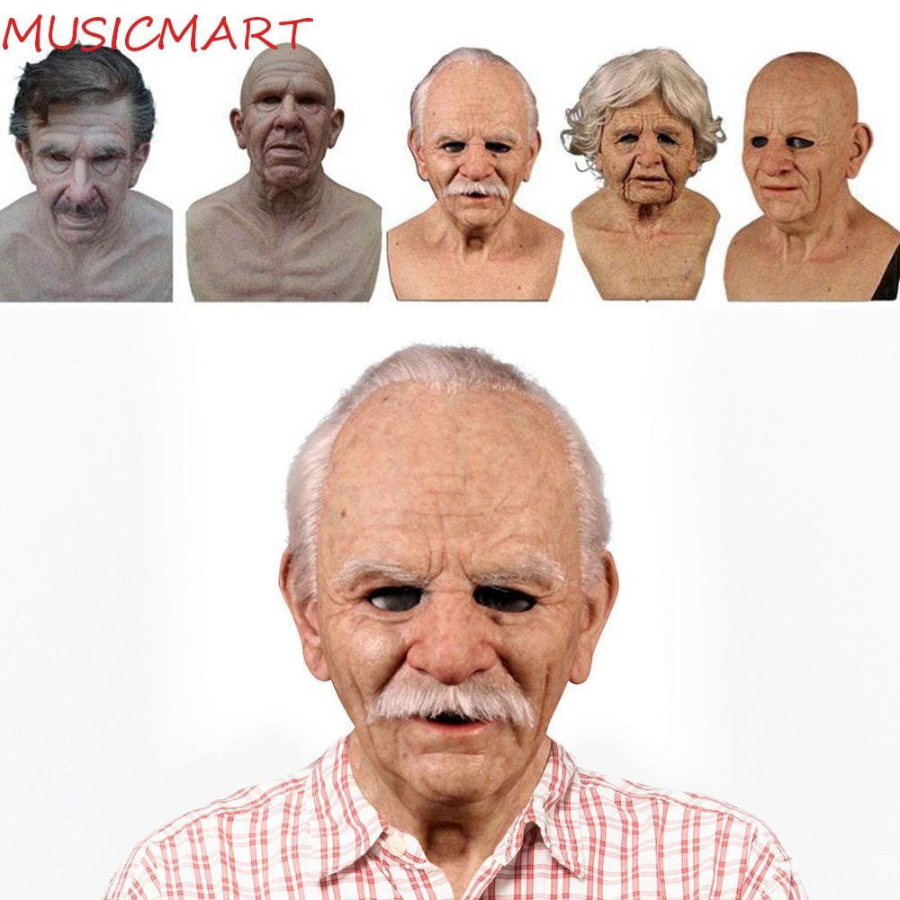 Musicmart ตกแต่งฮาโลวีนสําหรับผู้ใหญ่สบาย Latex เครื่องแต่งกาย Party Festival Party Supplies Mardi Gras Face Cover Old Man Mask
