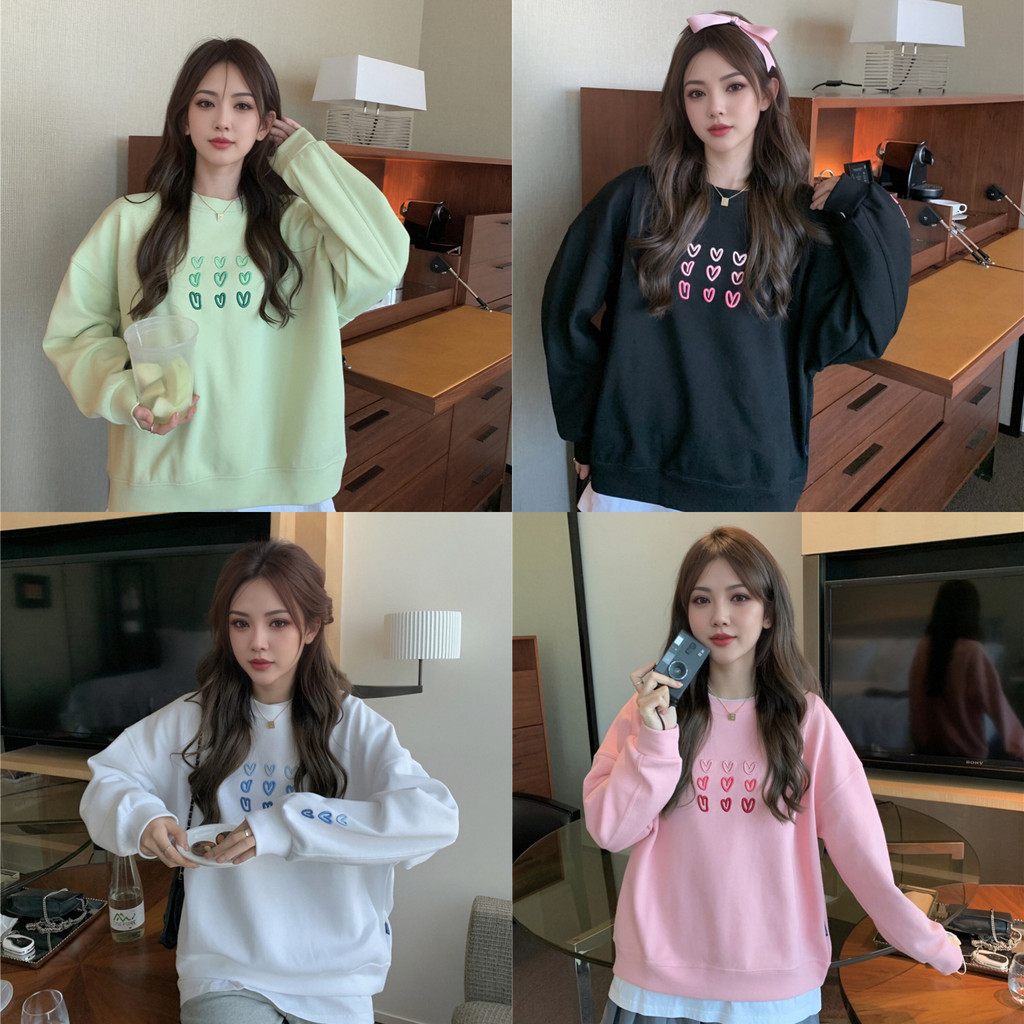 ใหม่! เสื้อแขนยาวหลวมคอกลมสีพาสเทลน่ารัก เสื้อฮู้ดสำหรับปี 2024 สไตล์เกาหลี ใส่สบายและหลวม