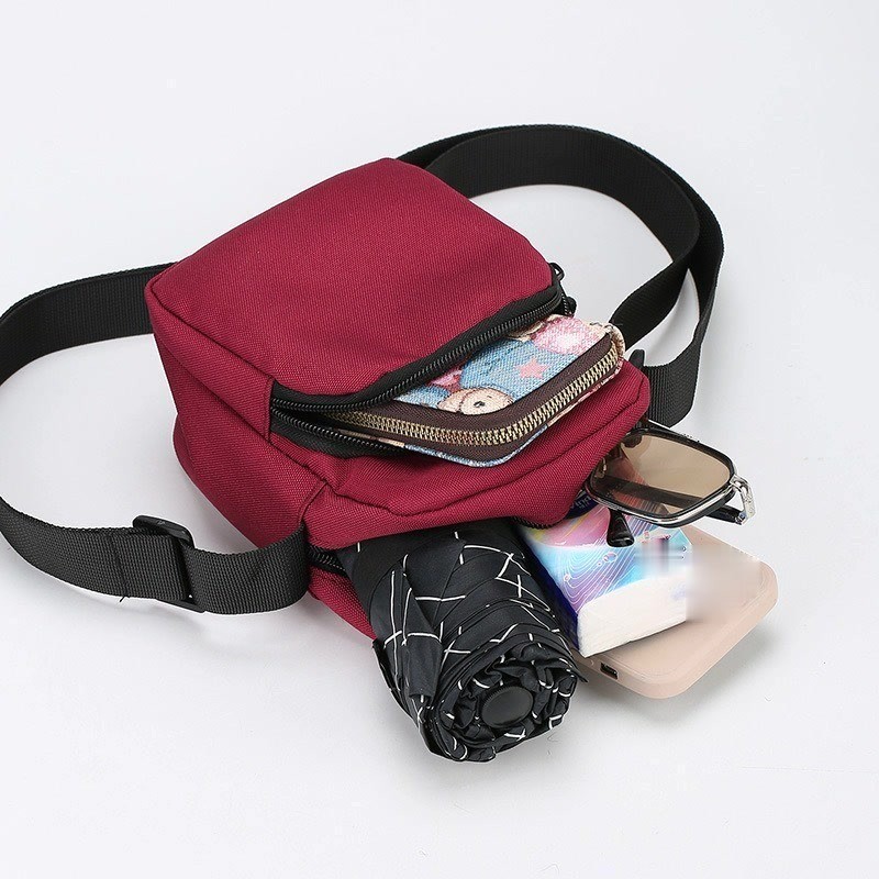 (w206) กระเป๋าสะพายข้างชายหญิง 2ซิป ขนาดกะทัดลัด ใส่ มือถือขนาดใหญ่ได้ - รูปที่ 5