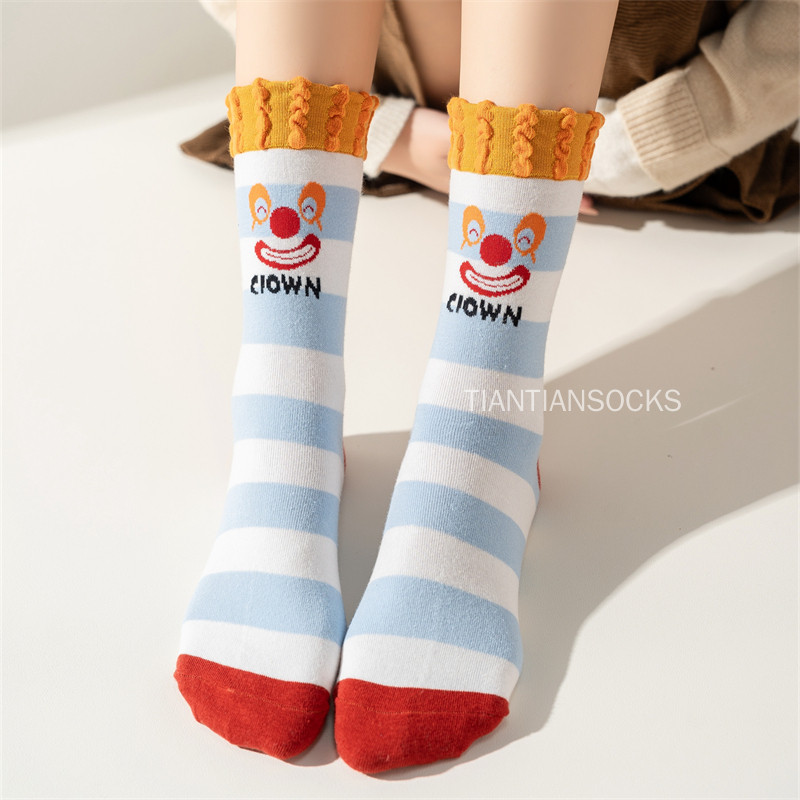 TIANTIAN T376ถุงเท้าลายการ์ตูนสุดคิวท์ สไตล์ตัวตลก แฟชั่นอินสตาแกรม! ถุงเท้ายาวคู่รัก ฝ้ายแท้นุ่มๆ ดีไซน์แปลกตา ลูกไม้เท่ๆ สำหรับสตรีทสไตล์ - รูปที่ 6