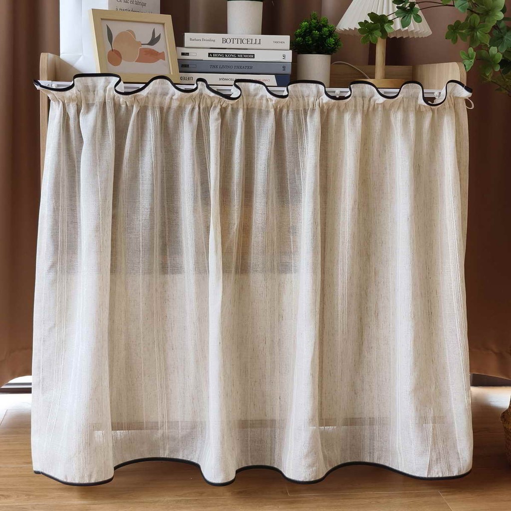 Striped Cafe ผ้าม่านสั้น Faux ผ้าลินิน Sheer Valance ชั้นกรองสําหรับหน้าต่างขนาดเล็กห้องน้ํา Farmhouse Window Treatment 1 แผง