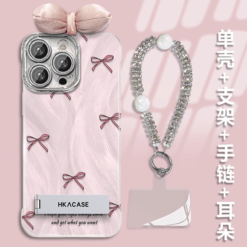 เส้นด้ายขนนกโบว์สีชมพูไร้กรอบเหมาะสําหรับ iphone 11 12pro xsmax 13promax 13 12 14pro 15plus เคสป้องกันโทรศัพท์มือถือเคสป้องกันโทรศัพท์มือถือ