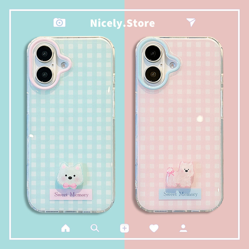 Ins สีลูกกวาดลายสก๊อต West Highland White Terrier เคสโทรศัพท์สําหรับ iPhone 16 15 14 13 12 Pro Max 11 16Promax IMD Anti-scratch กรณีฝาครอบ