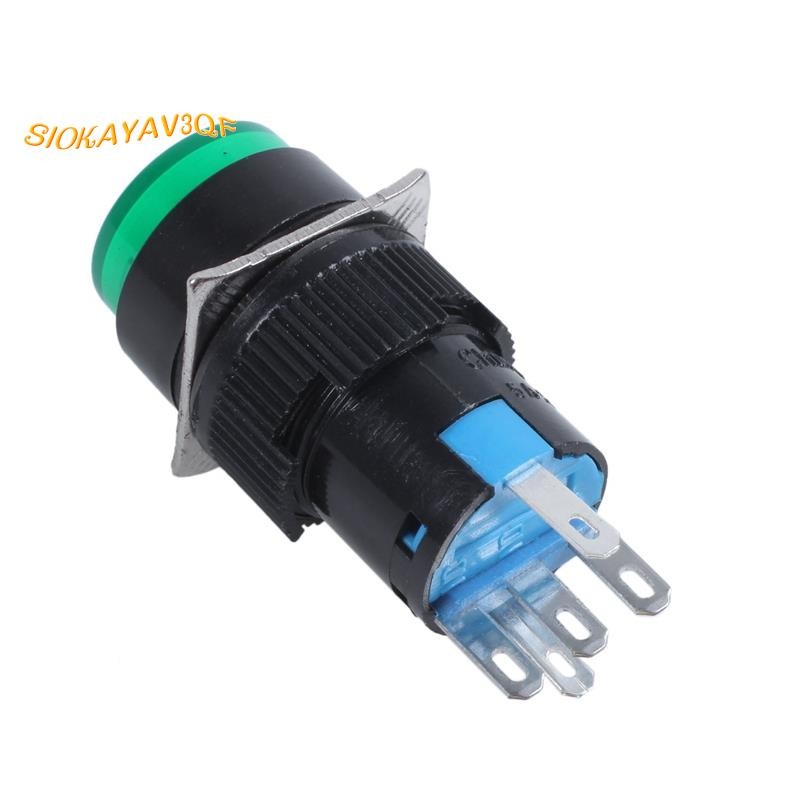 Ac 250V 5A SPDT 1NO 1NC 5 Pins Latching สีเขียวปุ่มสวิทช์ w 220V หลอดไฟ LED