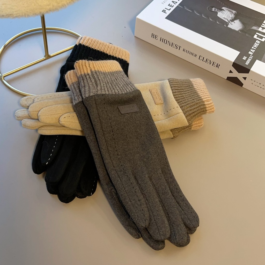 ถุงมืออุ่นสุภาพสตรีเยอรมันกํามะหยี่กันลมถุงมือหน้าจอสัมผัสกันความเย็นถุงมือฤดูหนาวสุภาพสตรี