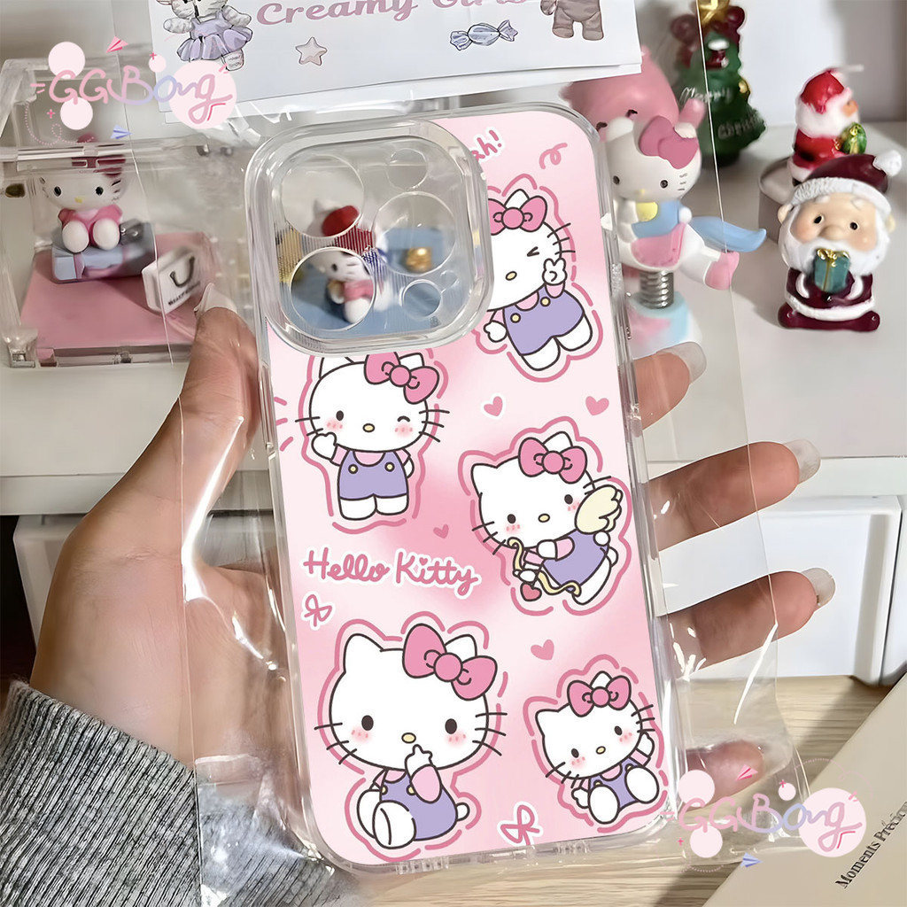 เคสกันกระแทกใสลายการ์ตูนคิตตี้น่ารักรูปหัวใจเคสไอโฟนIPhone XR 11 15 13 14 12 Pro Max X XS Max 14 15 6 6s 7 8 Plus SE เคส