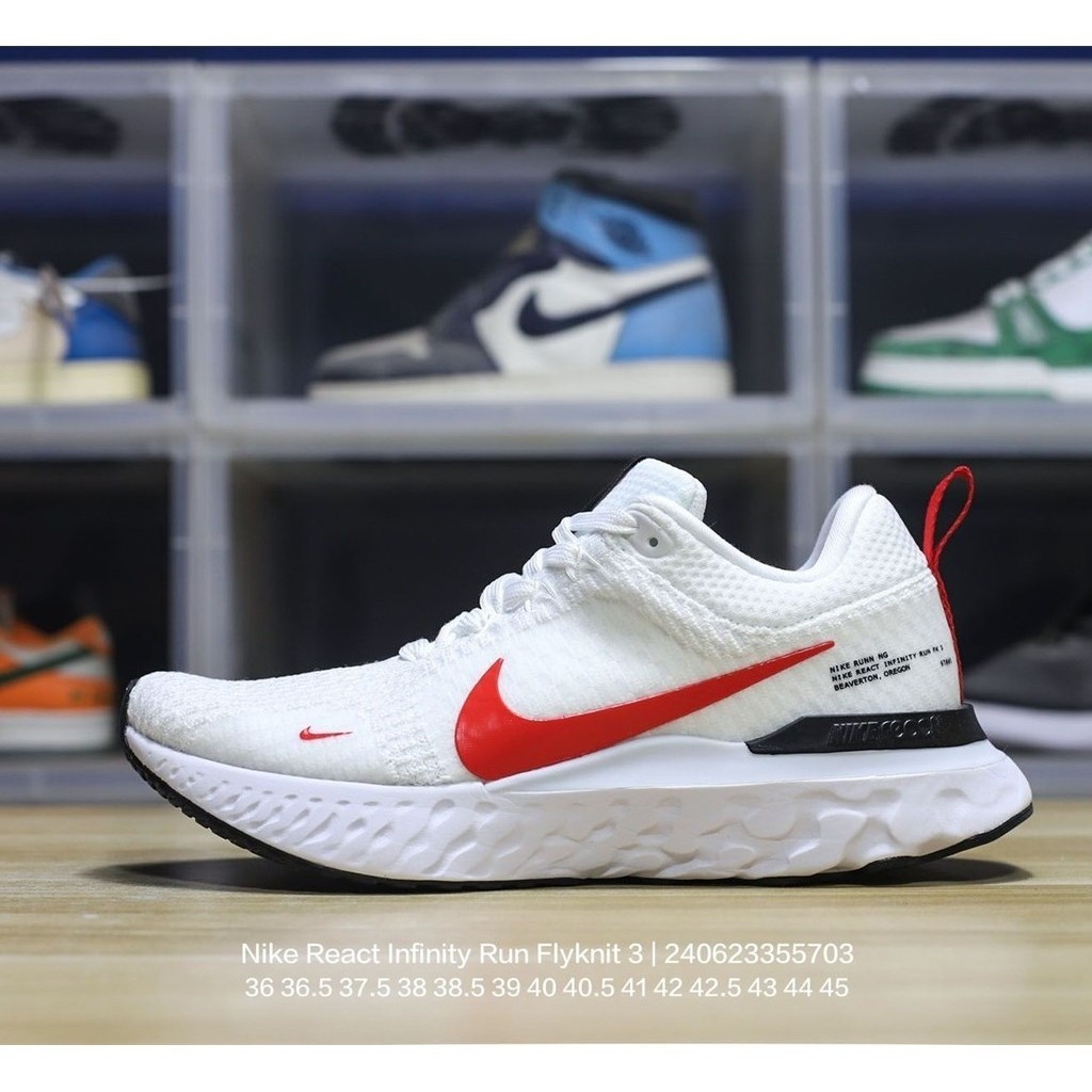Nike React Infinity Run Flyknit 3 Premium "Triple Black" Ria Infinity 3 Series Foam Granular รองเท้าวิ่งน้ําหนักเบาพิเศษถัก