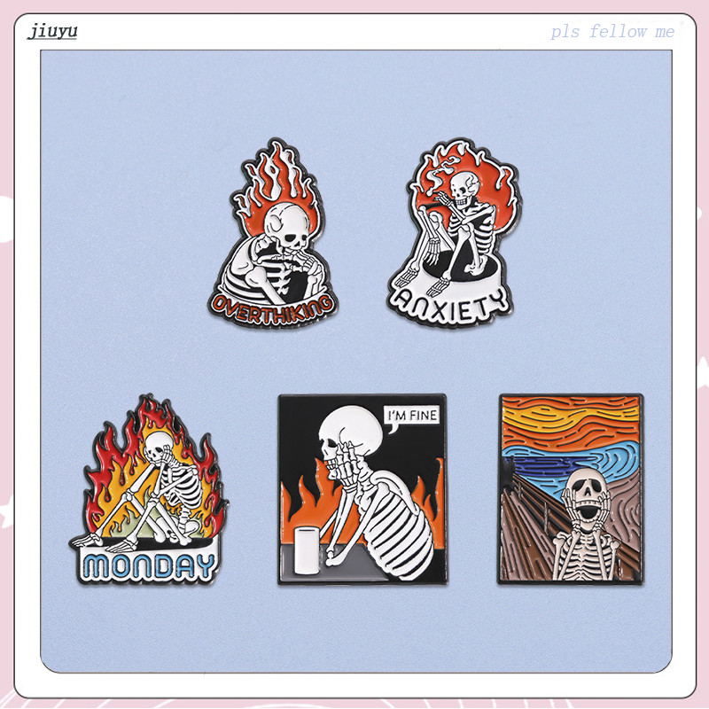 Im Fine เข็มกลัด Creative Punk Skull Human Badge Pin เข็มกลัดอารมณ์ Pins ความวิตกกังวล, overthinking โลหะ Pin เครื่องประดับอุปกรณ์เสริมของขวัญ