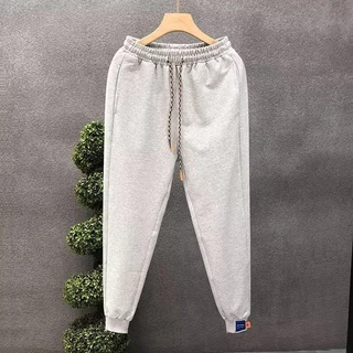 M-5XL กางเกงวอร์มชายสไตล์เกาหลี ทรงหลวมขากว้าง เนื้อผ้าบาง สีพื้น ออกกำลังกาย พลัสไซส์ ดำ/เทา