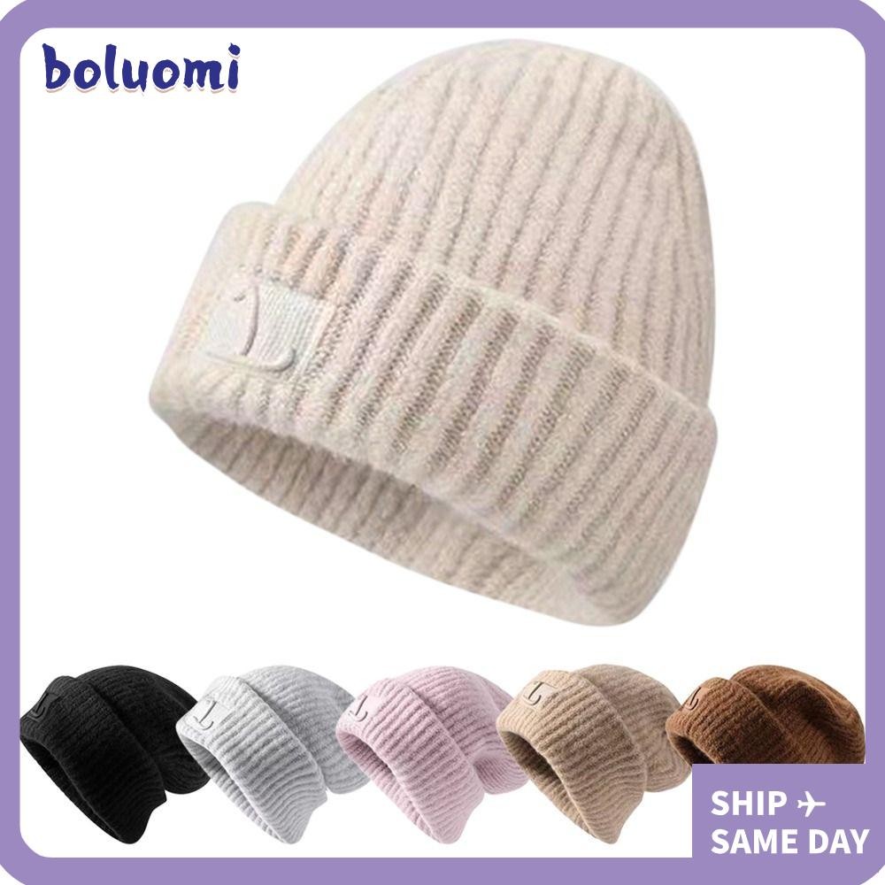 Bolumi หมวกอบอุ่น, สีทึบถัก Beanies, ฤดูหนาว Warm Windproof Hip-hop Bonnet