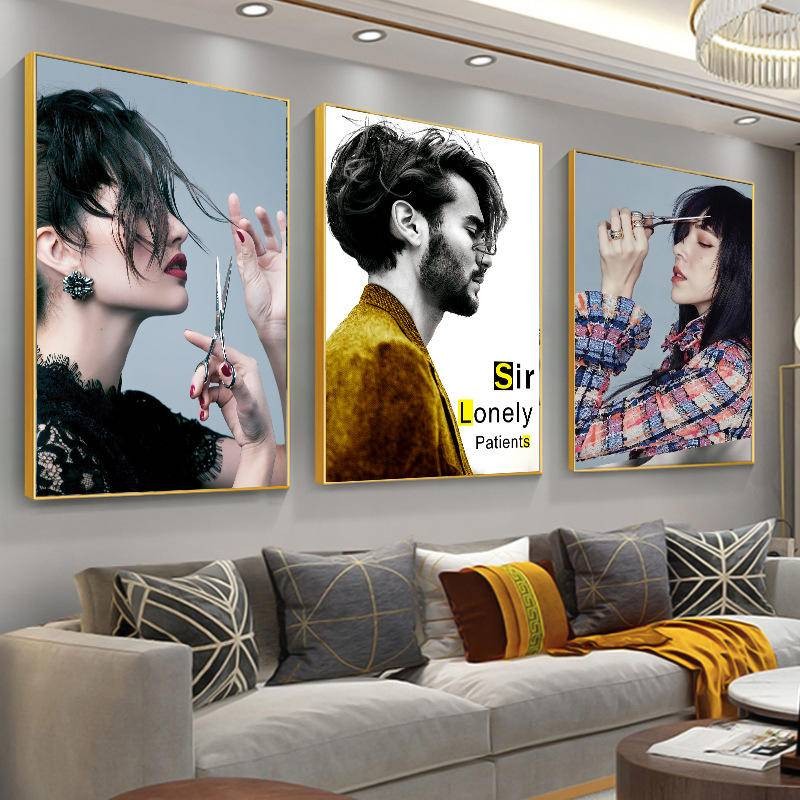 Hairdressing Shop ภาพจิตรกรรมฝาผนัง Hairdressing Shop Photo Wall Hairstyling โปสเตอร์ผ้าใบร้านตัดผม Salon ส่วนบุคคลย้อมสีและรีดผ้าตกแต่งตัดผม ผ้าติดผนัง