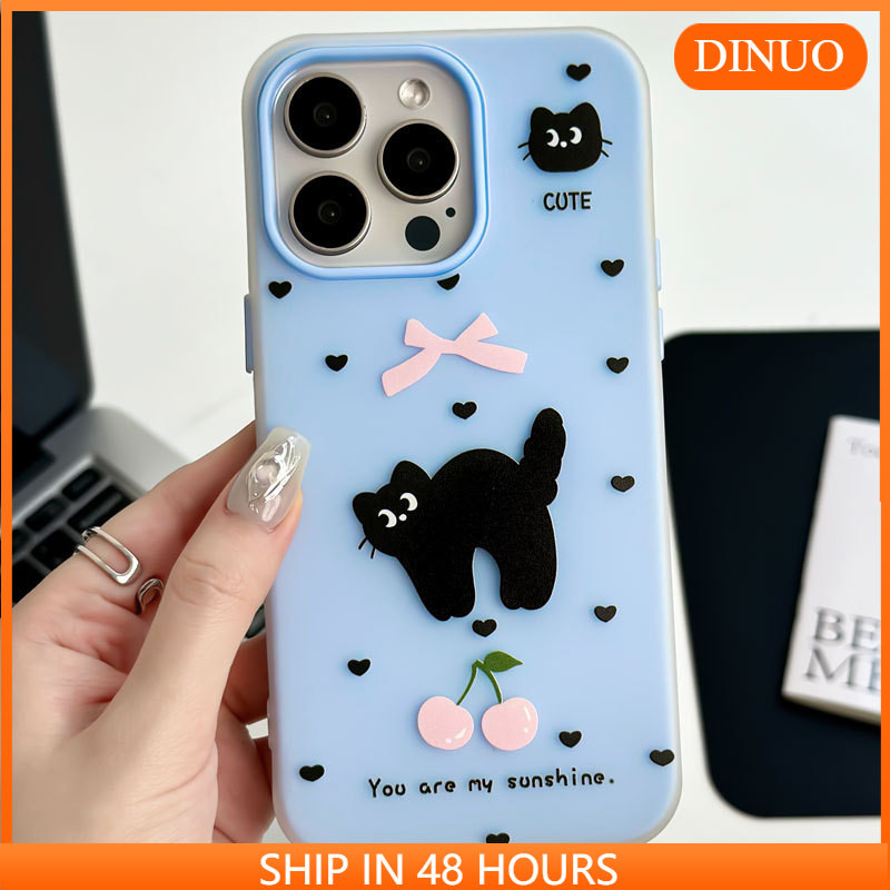 Cherry Cat Skin Feel Jelly เคสโทรศัพท์เหมาะสําหรับ iphone16/15/14promax/13/12/11/XR/XS/X/XSMAX-DINUO