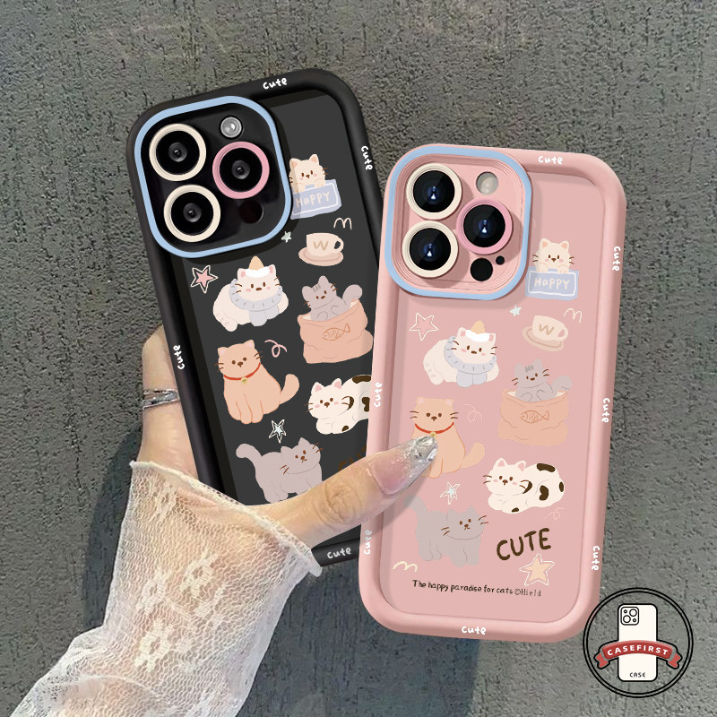 การ์ตูนแมวคิตตี้น่ารักเคสนิ่มเข้ากันได้กับ IPhone 11 16 15 14 12 13 Pro Max XR 15 7 8 6 16 14 6s Plus X XS Max SE 2020