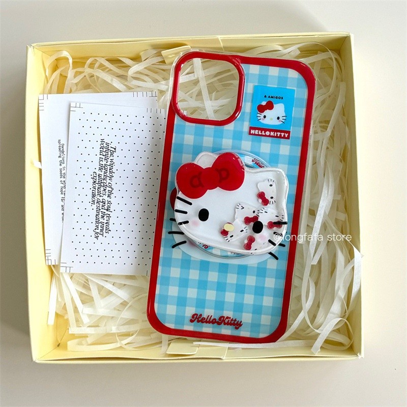 Blue Kitty Magnetic Stand Fashion Cute Phone Case For IPhone 15 14 13 12 Pro Max 14pro 13pro 12pro 15pro 15promax Protective Cover Waterproof