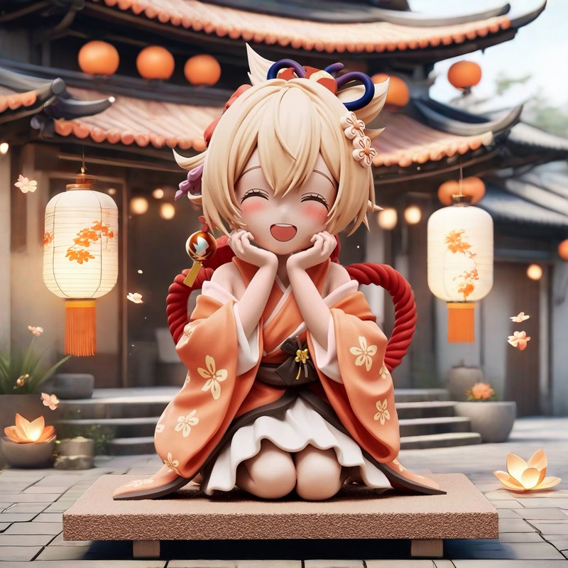 Mihoyo Genshin Impact Naganohara Yoimiya รูป Mini Girl Nendoroid Collection Action 1/9 อะนิเมะของเล่นรถสํานักงานตกแต่งบ้านตุ๊กตา PVC รุ่นสําหรับเด็กวันเกิด