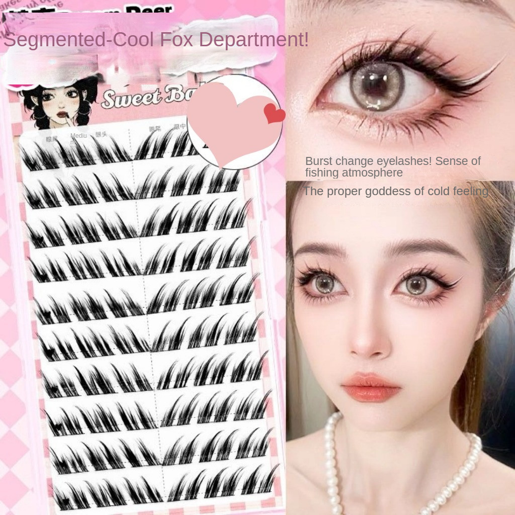 Cold Fox Fox Series Diagonal Flying ขนตาปลอมหญิงธรรมชาติ Flying สไตล์ยุโรปอเมริกันคลัสเตอร์เดี่ยว Segmented Eyelashes
