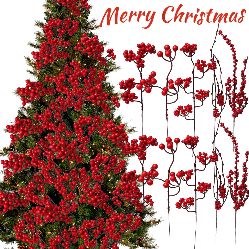 1/3ชิ้นจําลองสีแดงผลเบอร์รี่ก้าน-ปีใหม่บ้านแจกันตกแต่ง-ผลไม้สีแดงช่อ-เครื่องประดับต้นคริสต์มาส-อุปกรณ์พวงหรีด ทําเอง-คริสต์มาสปลอมฮอลลี่เบอร์รี่สาขา