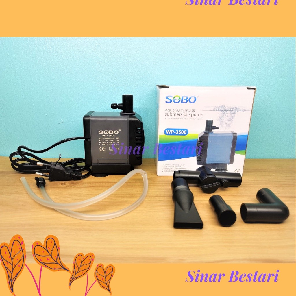 SOBO Aquarium Submersible 25W 1200L/H ปั๊มน้ําขนาดเล็ก Pam SOBO WP-3500 鱼迷你泵 น้ําน้ําพุ terjun BA